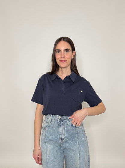 Polo basic light cotton con taschino e cuore Blu Navy