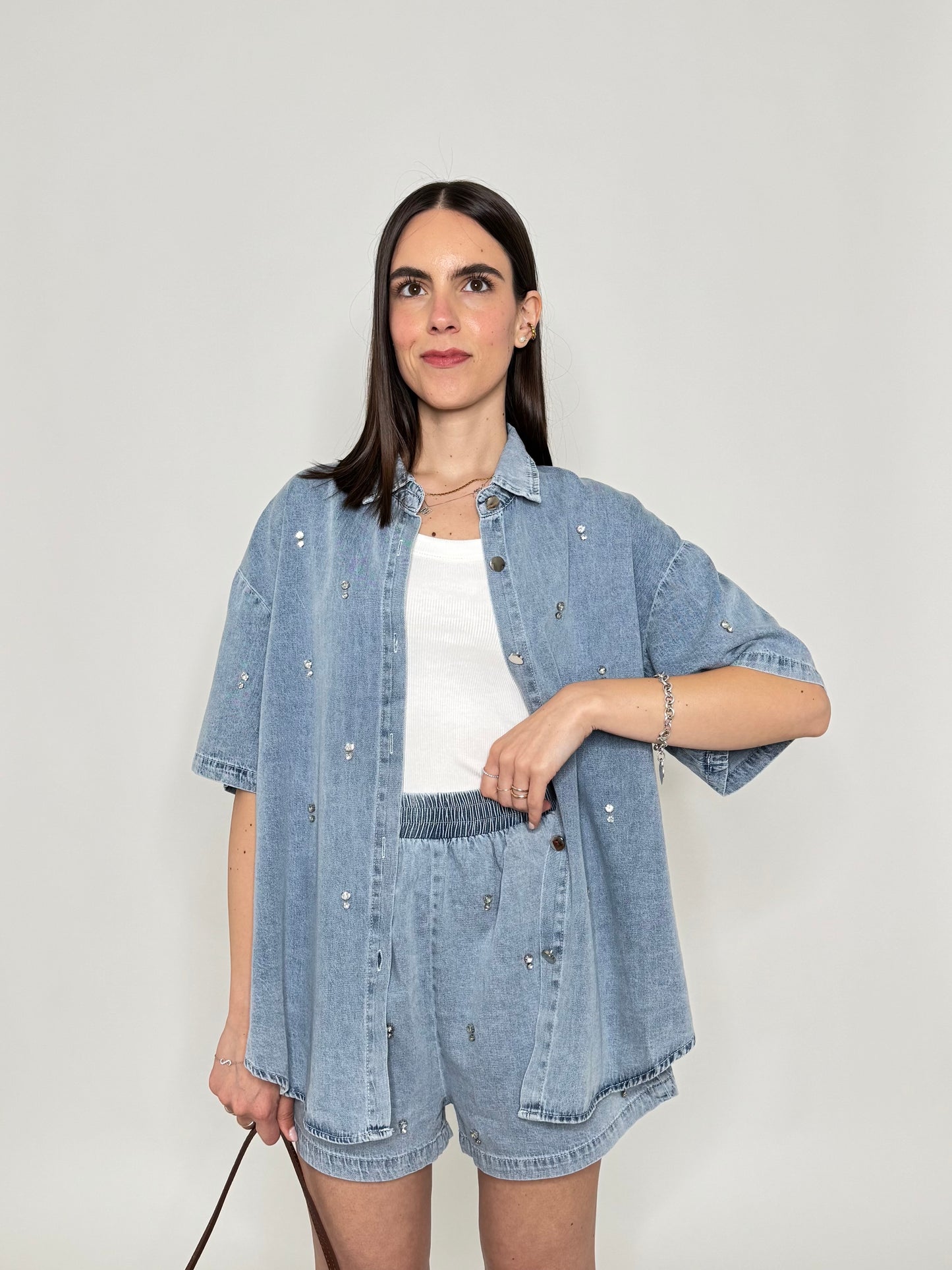 Completo denim in cotone con caboshon