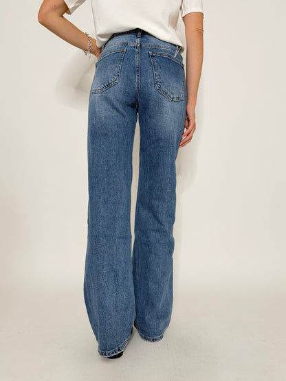 Jeans Straight Wide Leg in Denim Blu