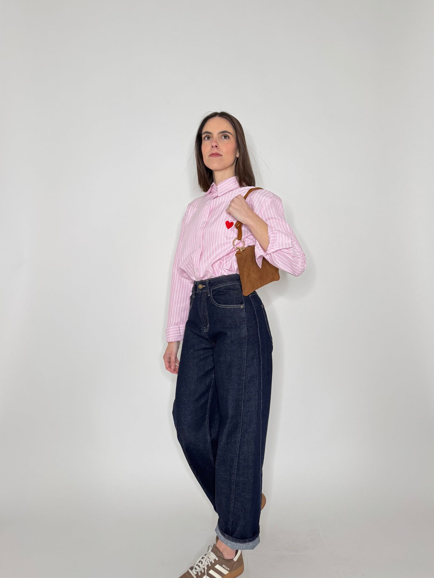 Camicia righe cuore in cotone Rosa