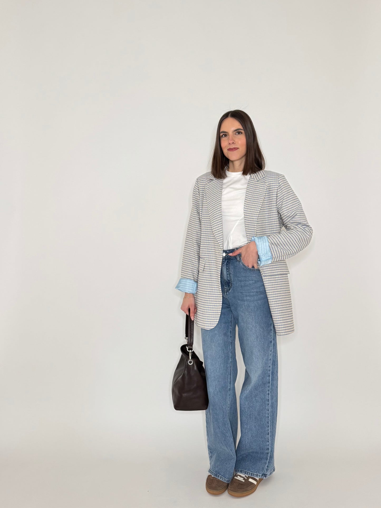 Giacca Spring check in cotone Light Blue
