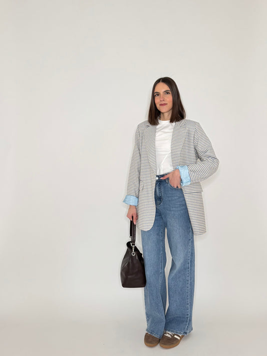 Giacca Spring check in cotone Light Blue