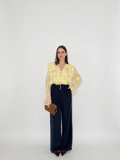 Camicia volant in lyocell con laccetti giallo