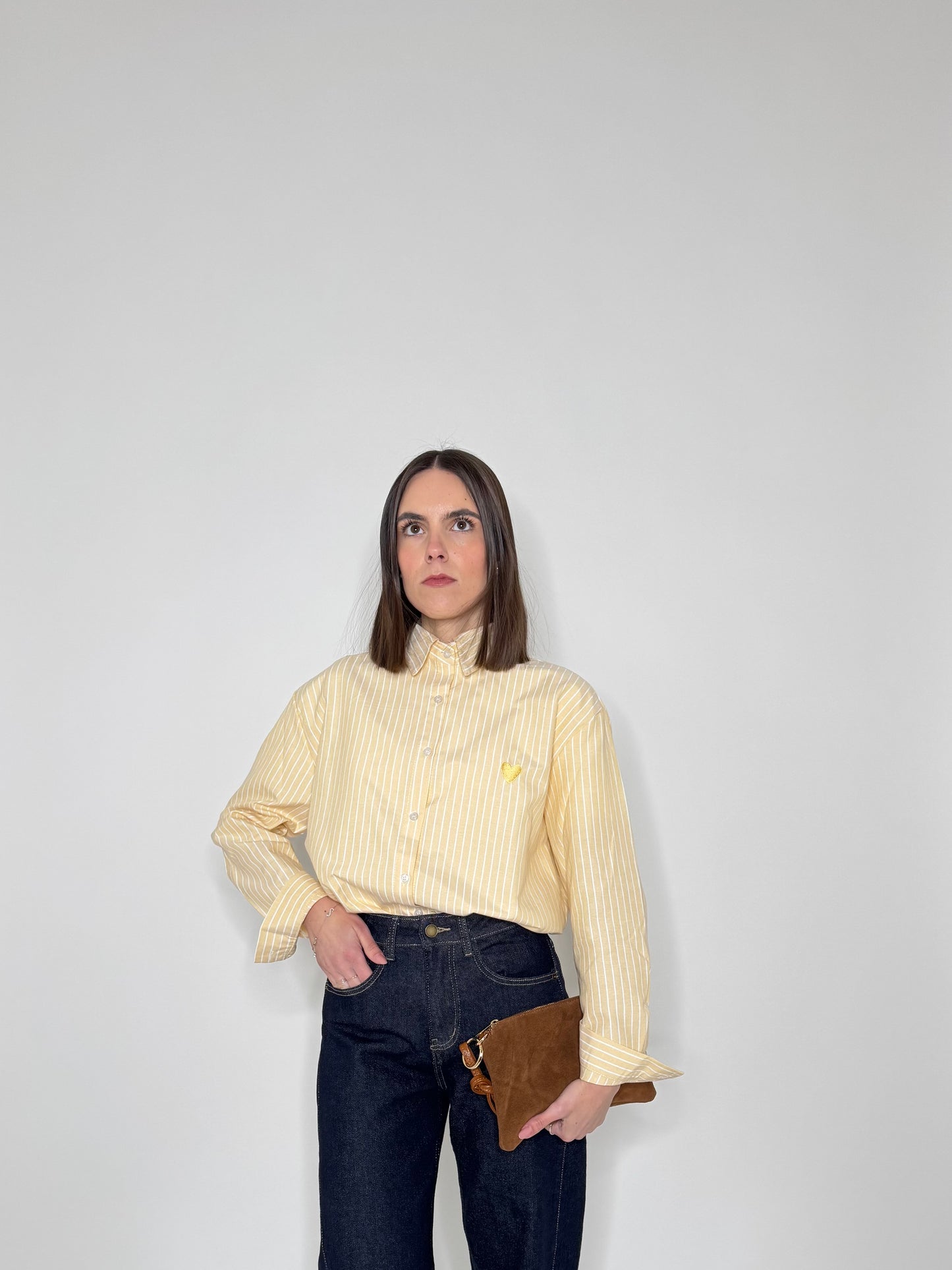 Camicia righe cuore in cotone Giallo