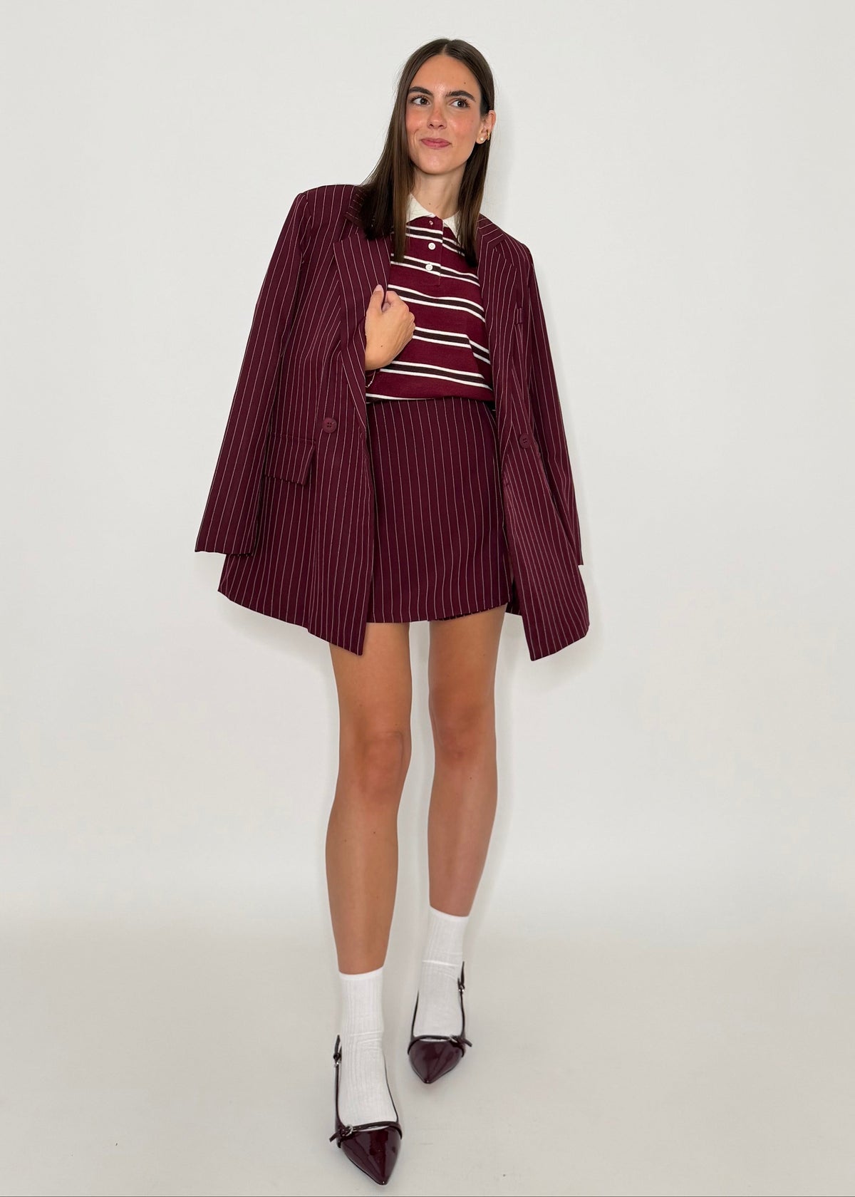 Gonna pantalone gessata