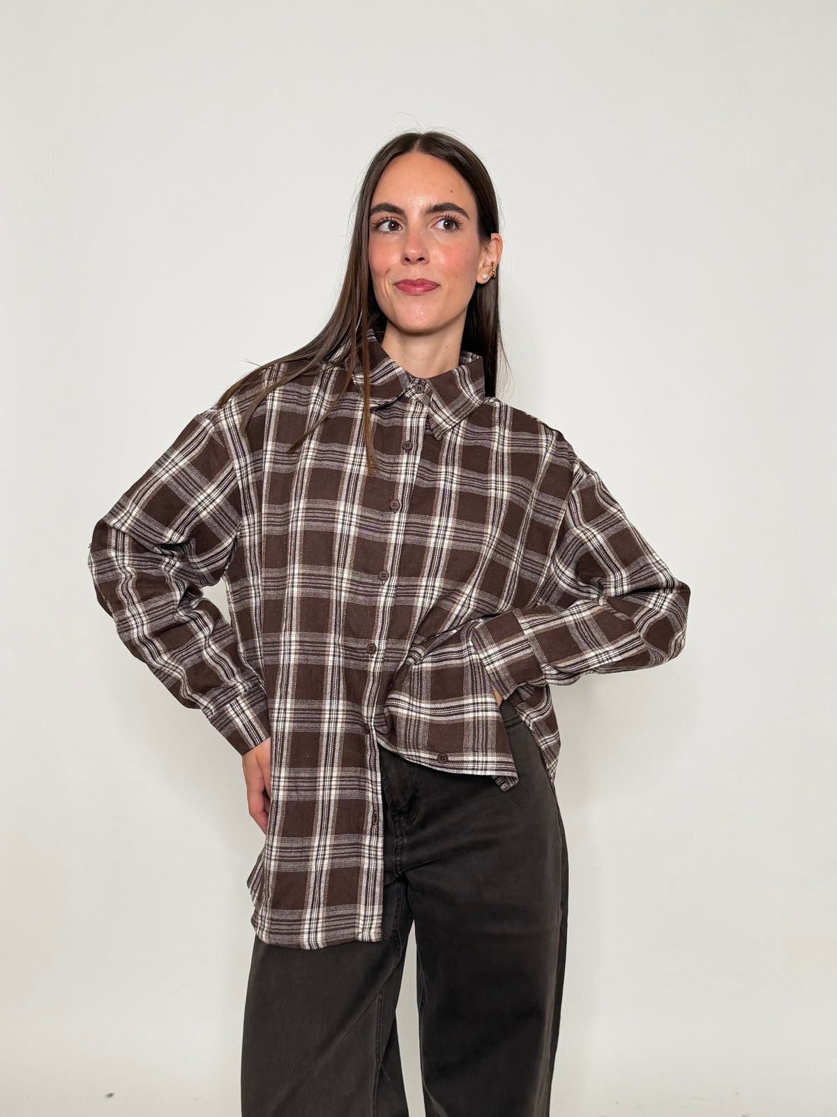 Camicia check in cotone coffee