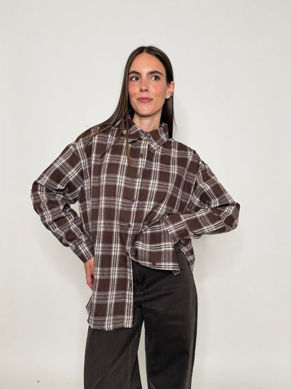 Camicia check in cotone coffee