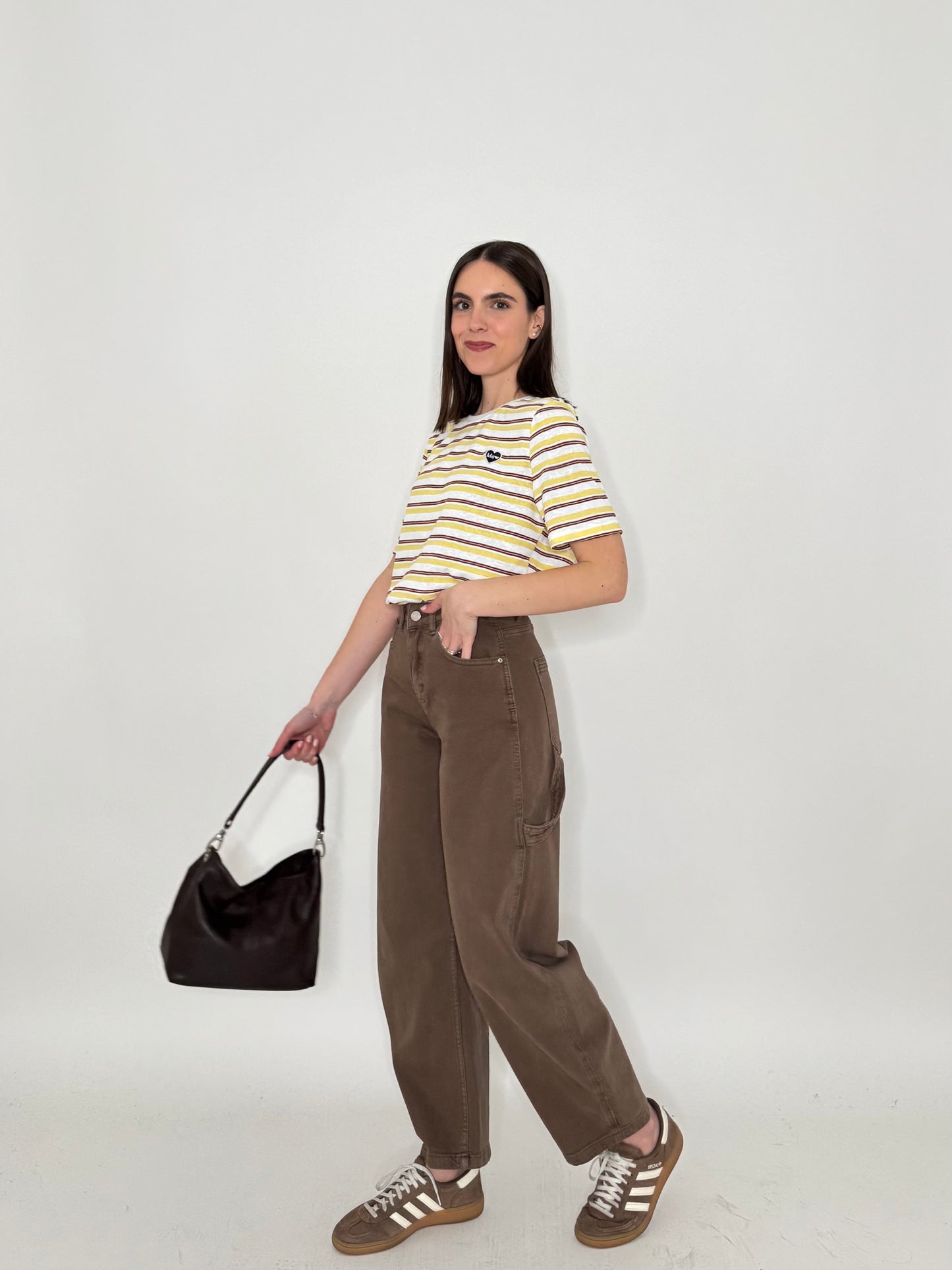 T-shirt righe light cotton con cuore Giallo