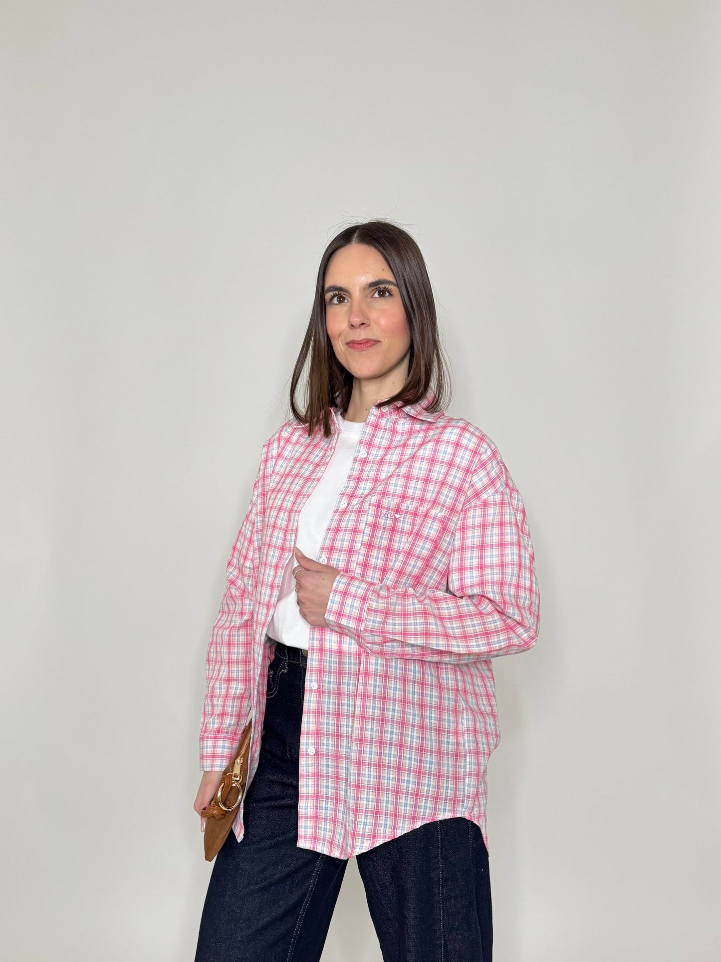 Camicia in cotone a quadri Rosa