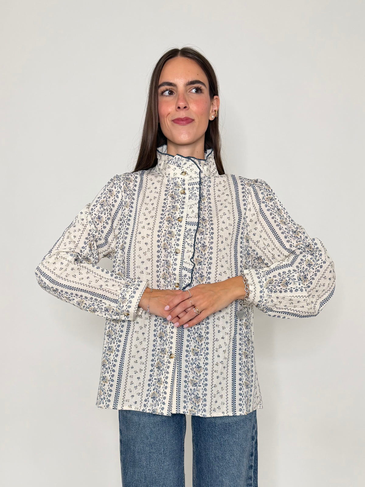 Camicia in cotone rouge blu/beige
