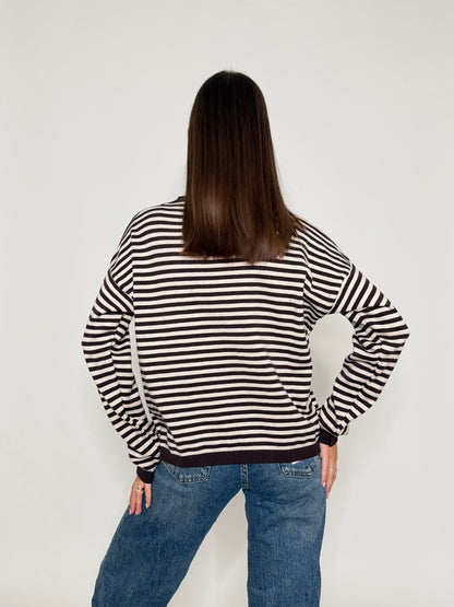 Maglia mille righe fit in morbida viscosa manica lunga coffee