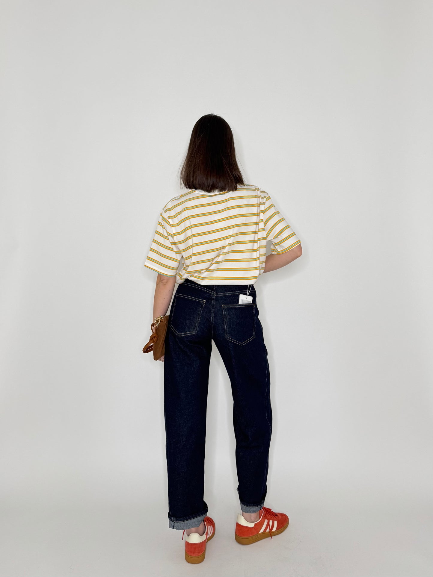 T-shirt millerighe con ricamo in cotone - Orange