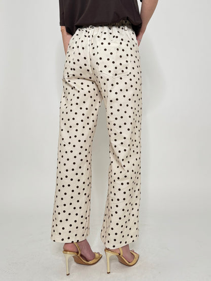 Jeans cinque tasche a pois modello wide leg Bianco/Cioccolato