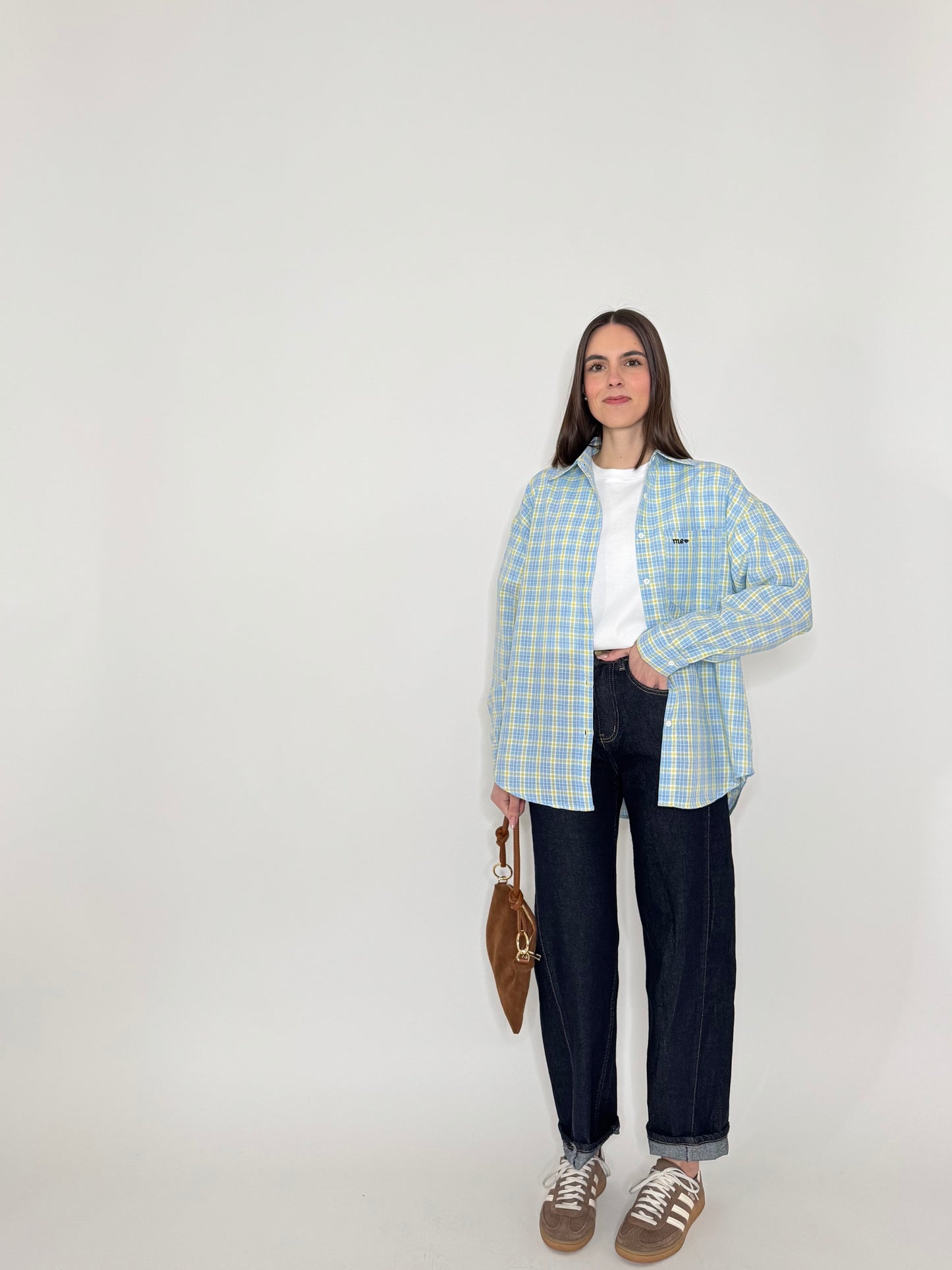 Camicia in cotone a quadri Celeste