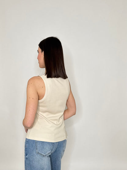 Canotta in cotone microcostina Essenziale Beige