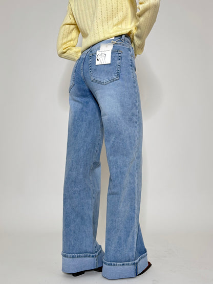 Jeans wide leg con risvolto