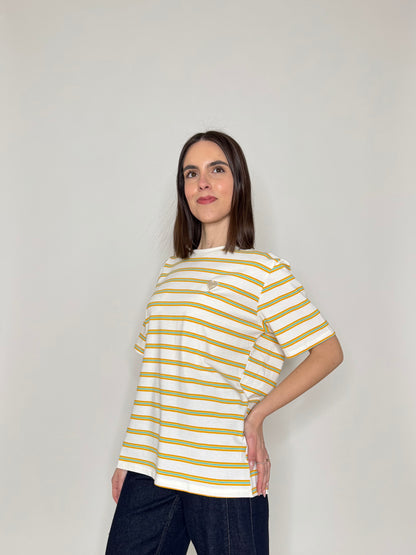 T-shirt millerighe con ricamo in cotone - Orange