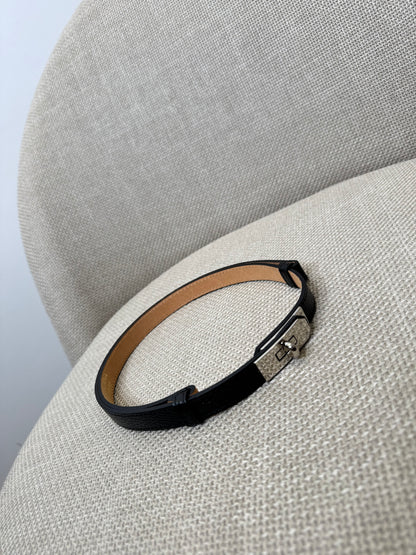 Cintura vera pelle martellata regolabile stile Hermes Nero fibbia argento 2cm