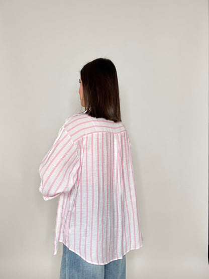 Camicia in leggera viscosa a righe Rosa