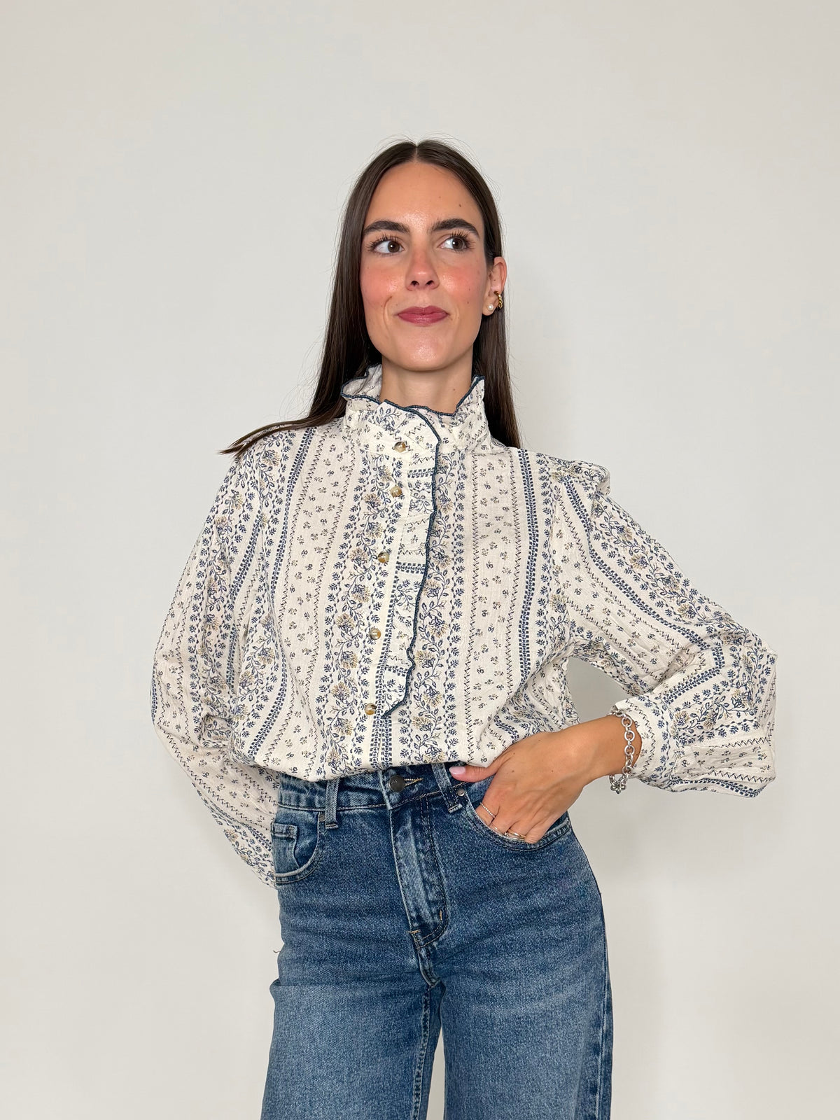 Camicia in cotone rouge blu/beige