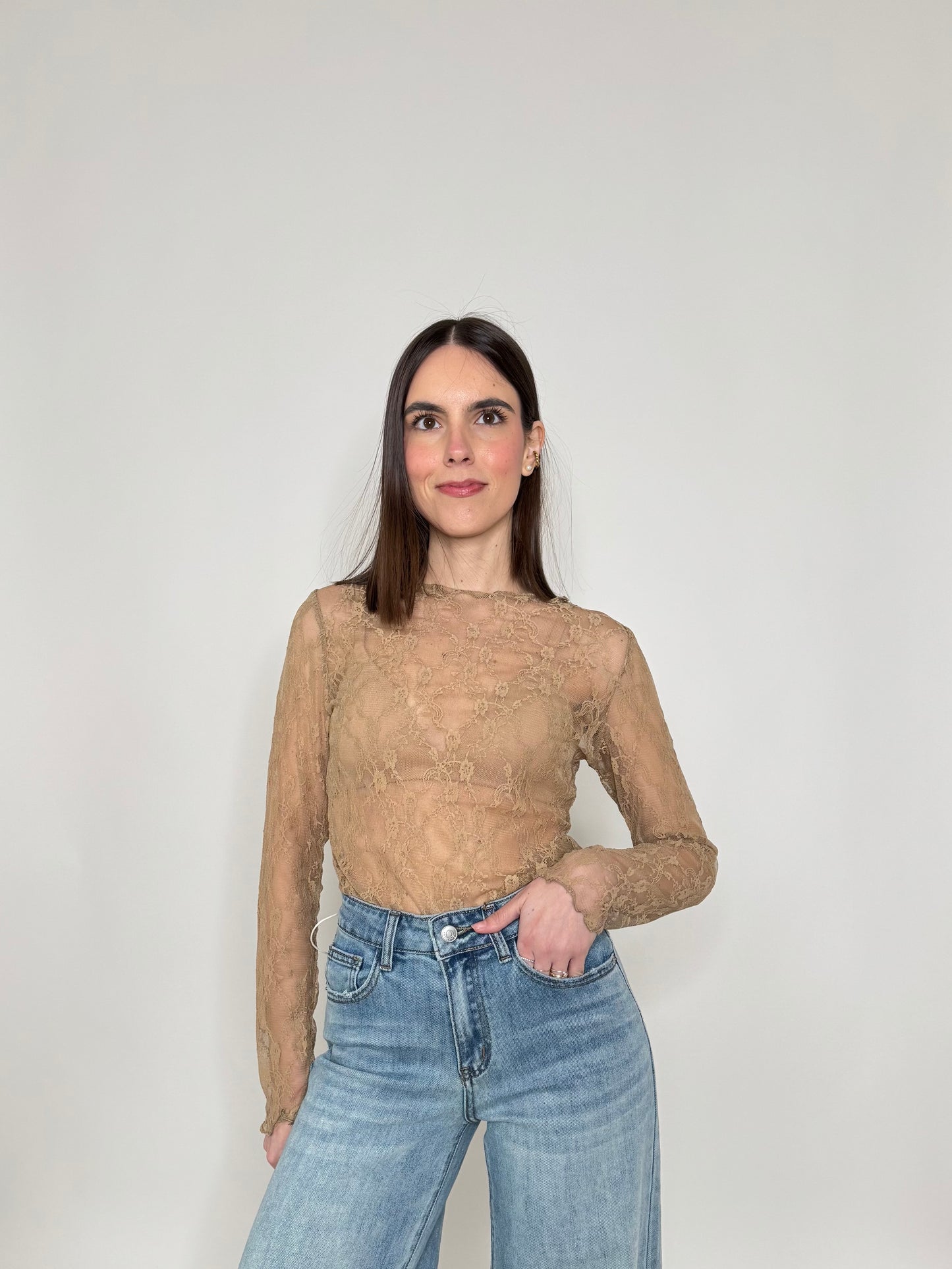 Maglia pizzo in misto cotone viscosa spring/summer Nude
