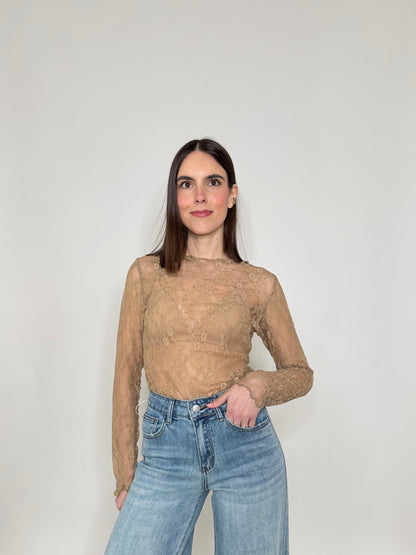 Maglia pizzo in misto cotone viscosa spring/summer Nude