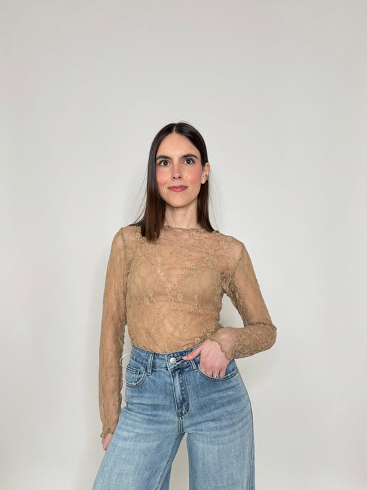 Maglia pizzo in misto cotone viscosa spring/summer Nude