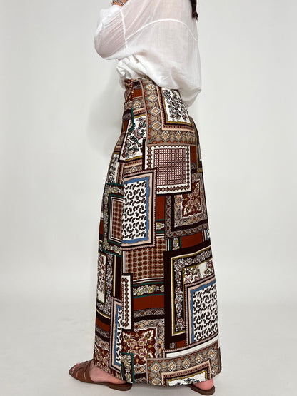 Gonna pareo in fresca viscosa fantasia foulard cioccolato