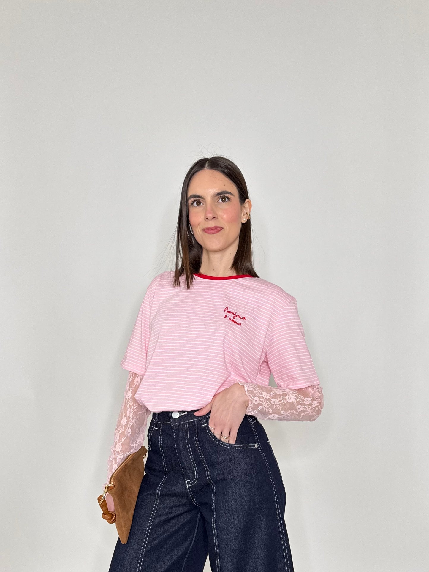 T-shirt righe light cotton Rosa