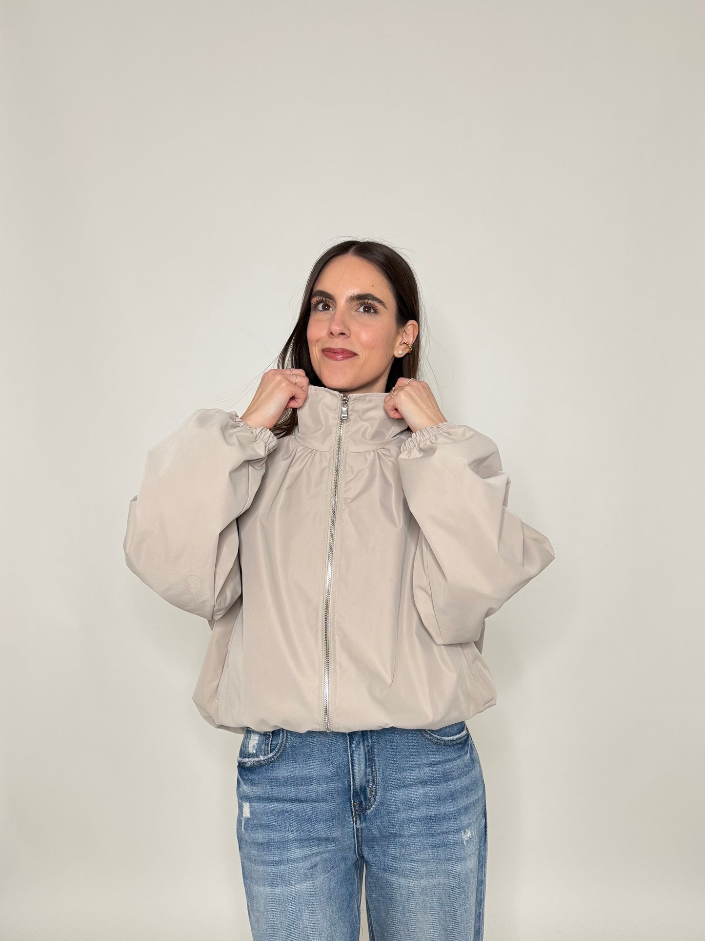 Giacca bomber effetto ballon Beige
