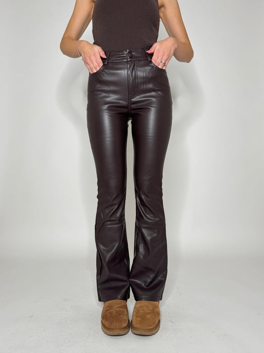 Pantalone Flare in ecopelle testa di moro