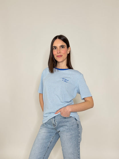 T-shirt righe light cotton Celeste