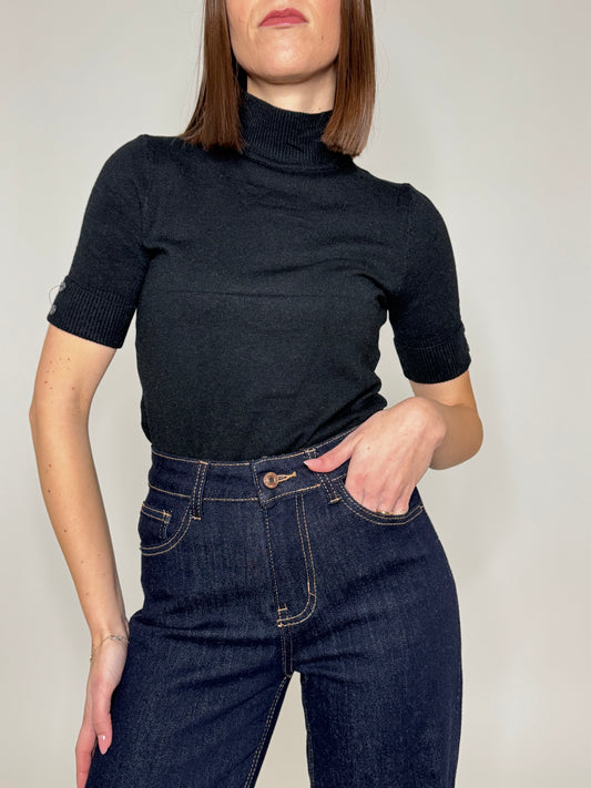 Lupetto in calda viscosa mezza manica Nero