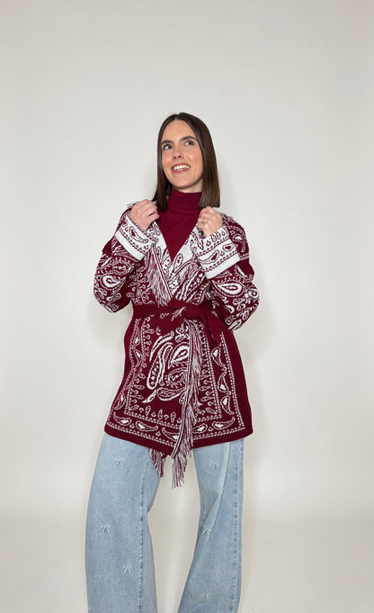 Cardigan bandana Jacquard Bordeaux