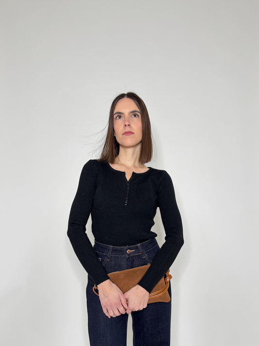 Maglia a costine Viscosa Essential Nero