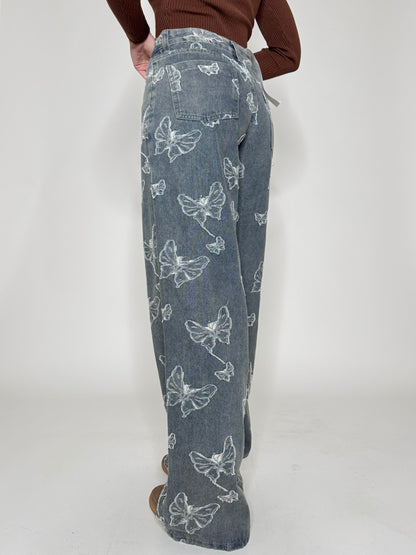 Jeans Wide Leg tela fissa