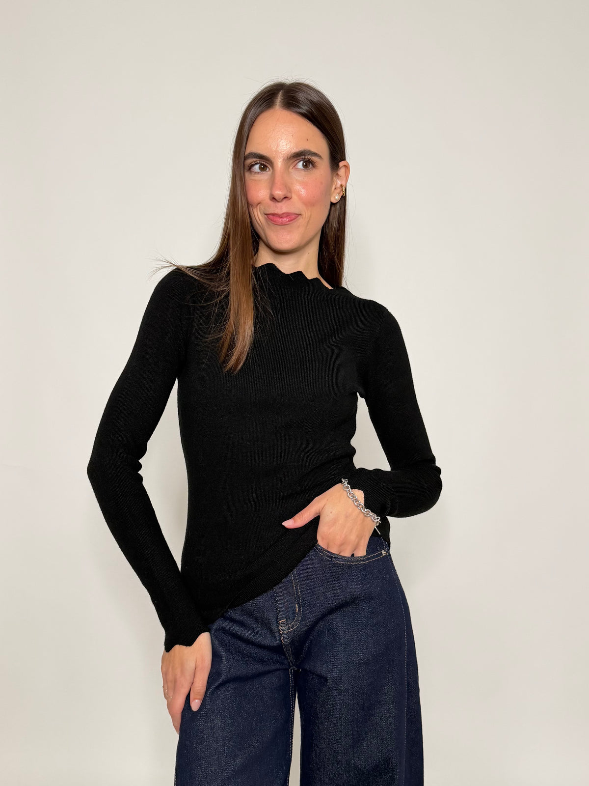 Maglia in morbida viscosa zigzag fit nero
