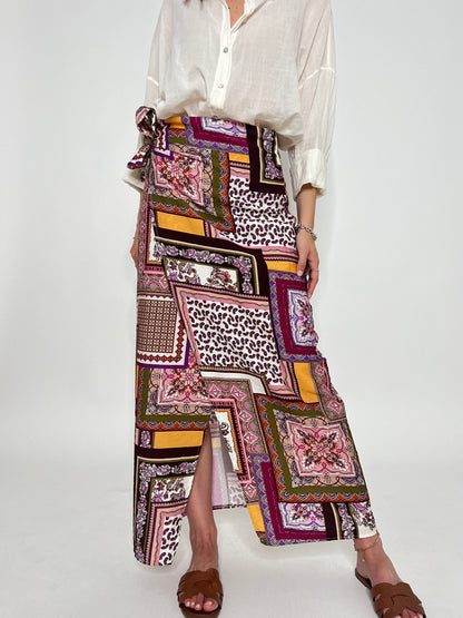 Gonna pareo in fresca viscosa fantasia foulard multicolor