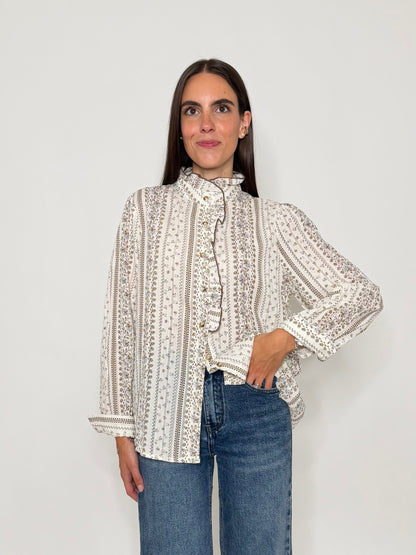 Camicia in cotone rouge coffe/celeste