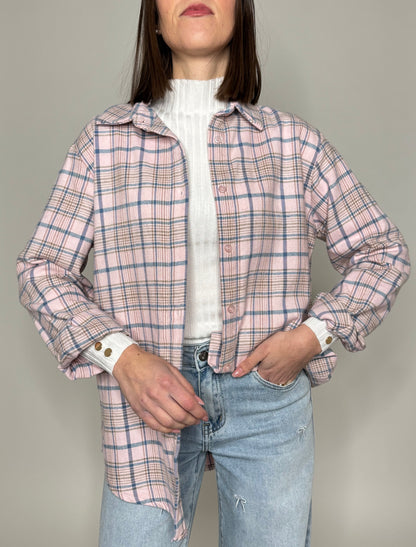 Camicia check in flanella di cotone rosa baby