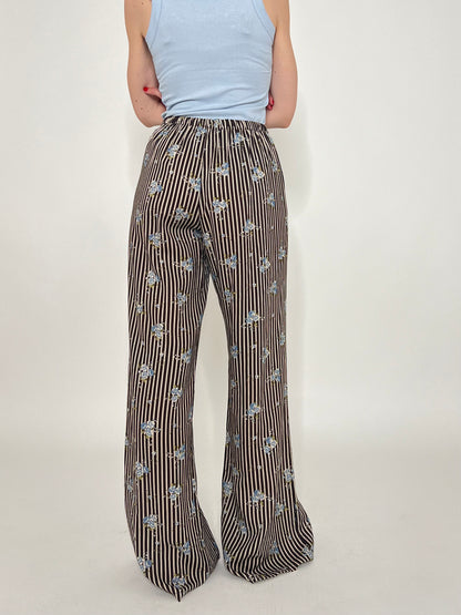Pantalone in fantasia misto lino e viscosa Cioccolato