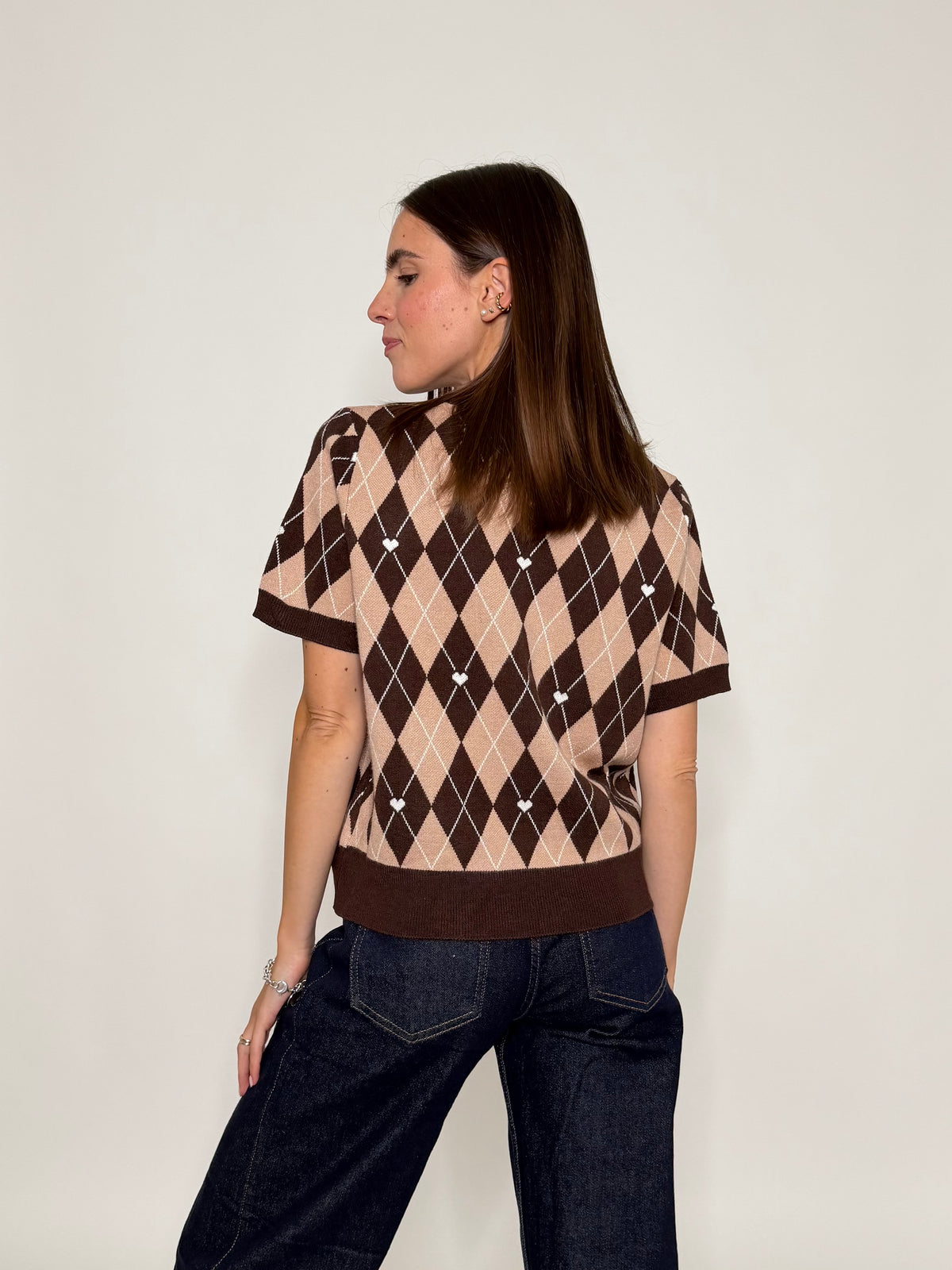 Maglia in viscosa a rombi coffe/caramello