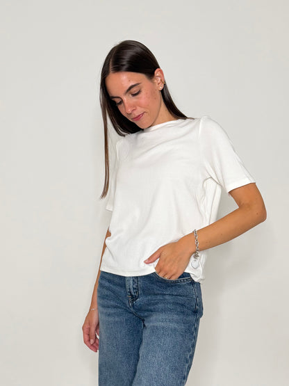 Maglia girocollo basic in viscosa e cotone bianca