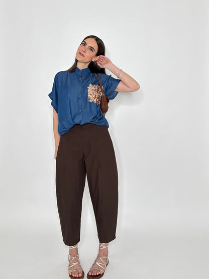 Camicia in chambray con taschino pailletes