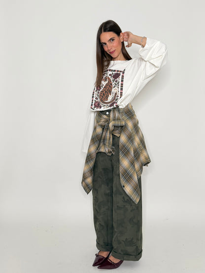 Pantalone cargo wide leg camouflage