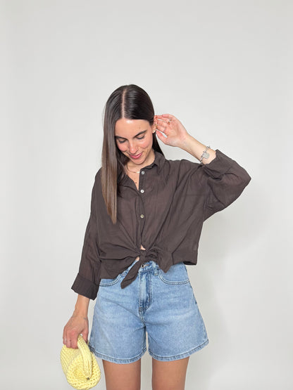 Camicia in mussola di cotone cioccolato