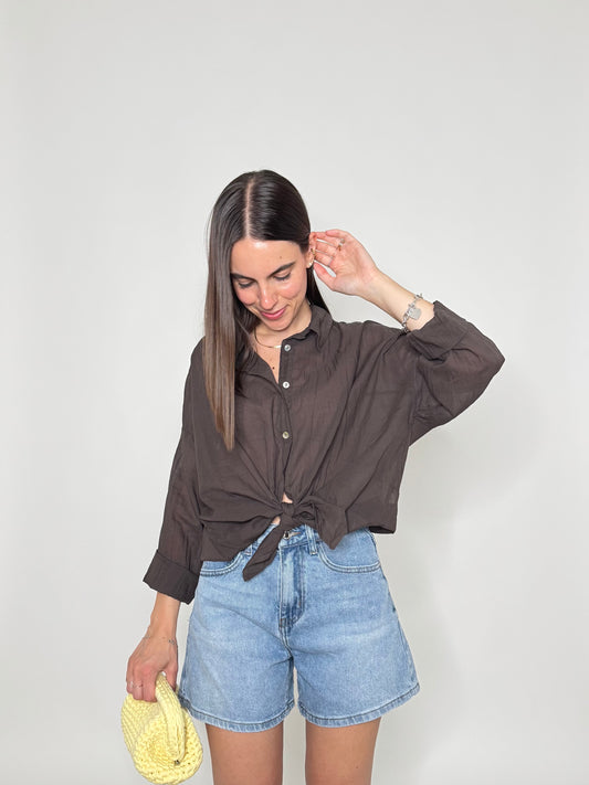 Camicia in mussola di cotone cioccolato