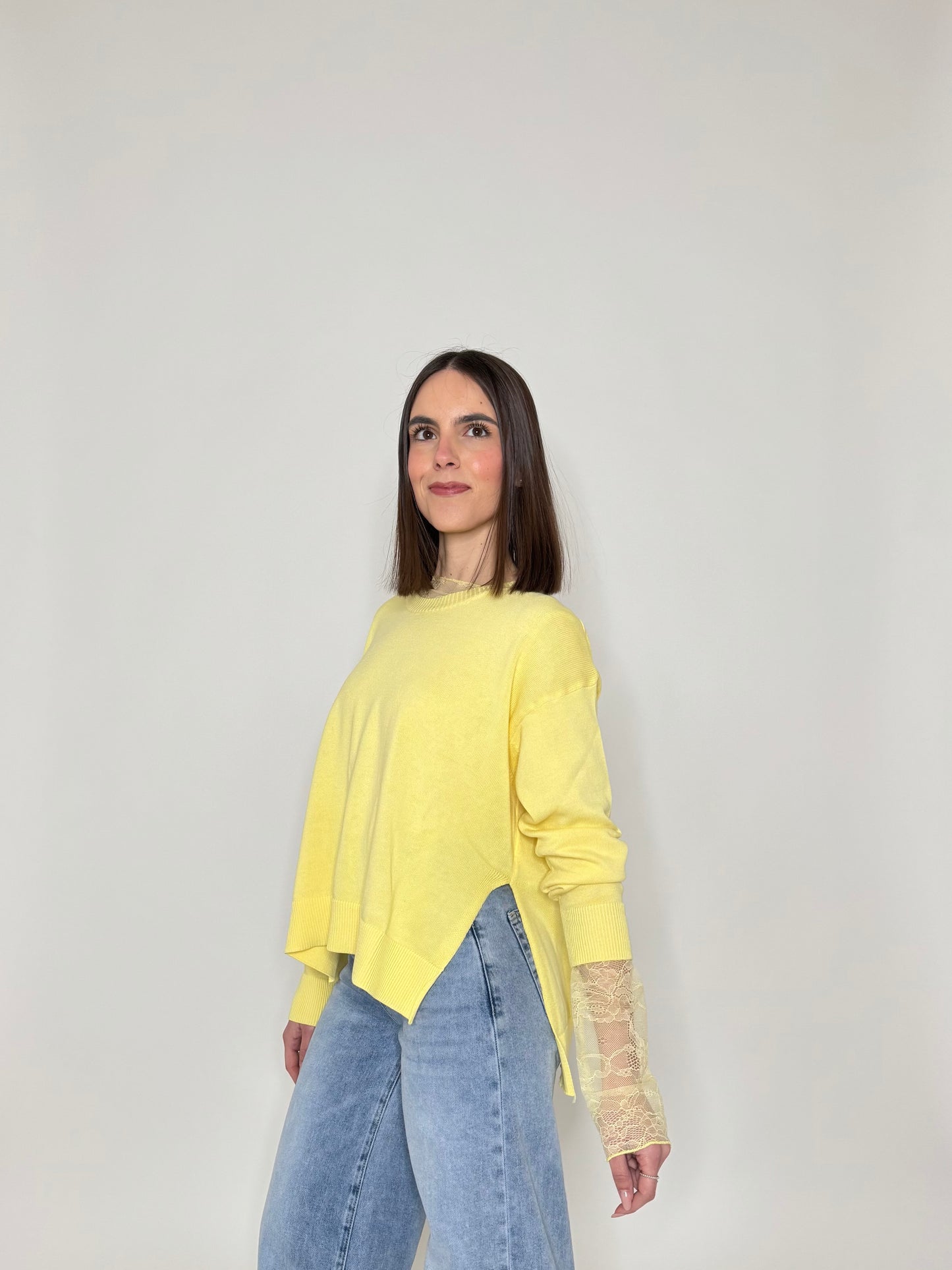 Maglia girocollo scatoletta in 100% cotone Giallo