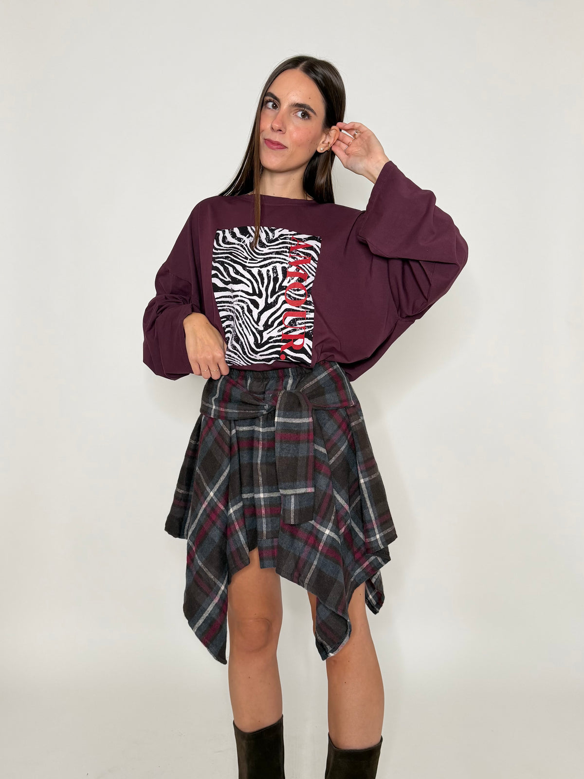 Gonna a camicia con pantaloncino fantasia tartan