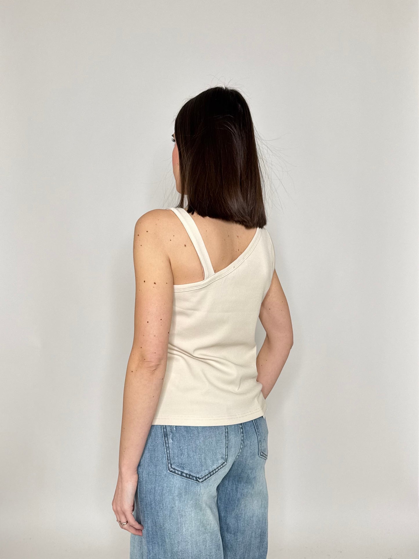 Canotta in cotone microcostina Friz Crema